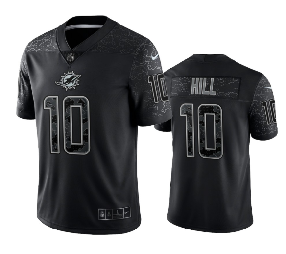 Men's Miami Dolphins #10 Tyreek Hill Black Reflective Limited Stitched Football Jersey Men's Miami Dolphins #10 Tyreek Hill Black Reflective Limited Stitched Football Jersey